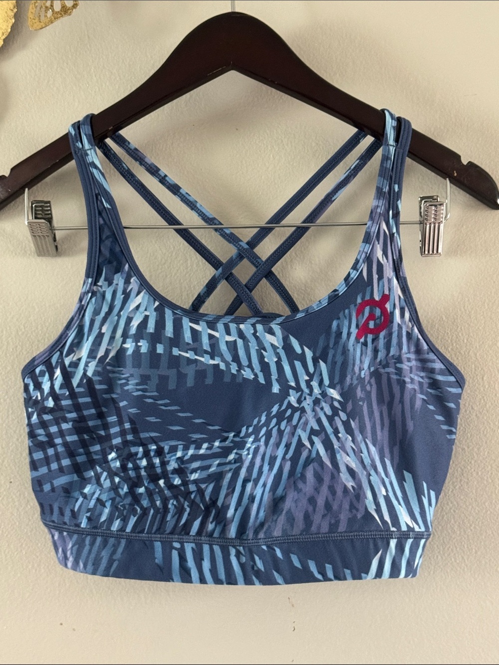 Blue Printed Crisscross Back Sports Bra - Women's Support
